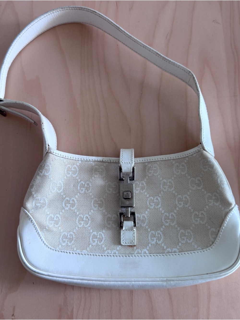 Vintage Gucci Cream White GG Monogram Shoulder Bag